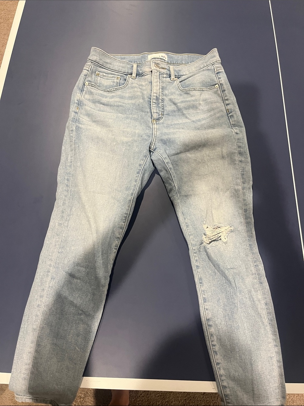 LOFT Light Blue Skinny Jeans with Knee Distress